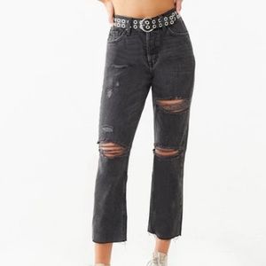 Forever 21 black distressed straight leg jeans